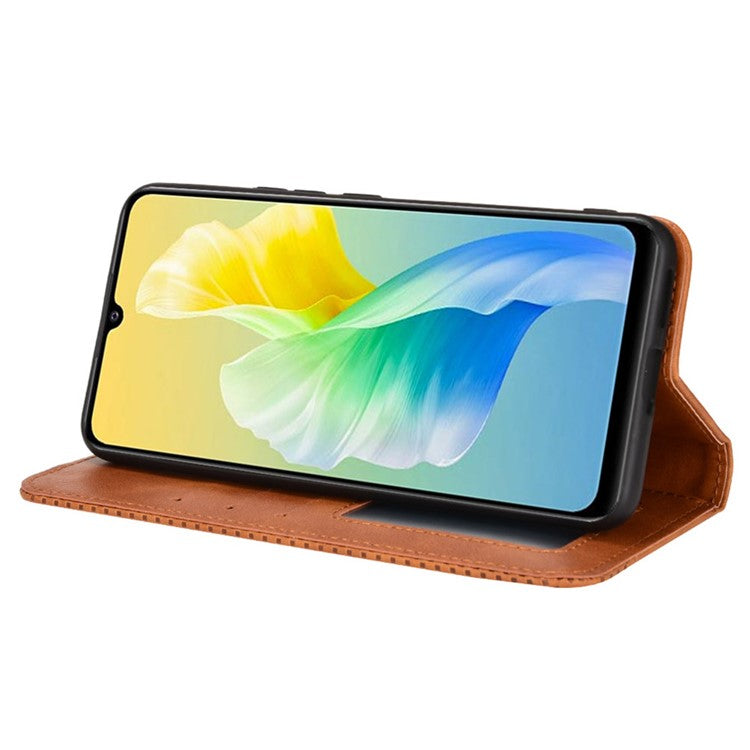 For vivo S10e/V23e 4G/5G Anti-scratch Drop-proof Wallet Stand Retro Style Imprinted Leather Fip Phone Cover - Brown