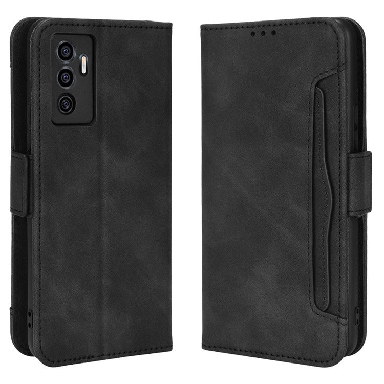 For vivo S10e/V23e 4G/5G Scratch-resistant Multiple Card Slot Cash Pocket PU Leather Cell Phone Case with Stand - Black