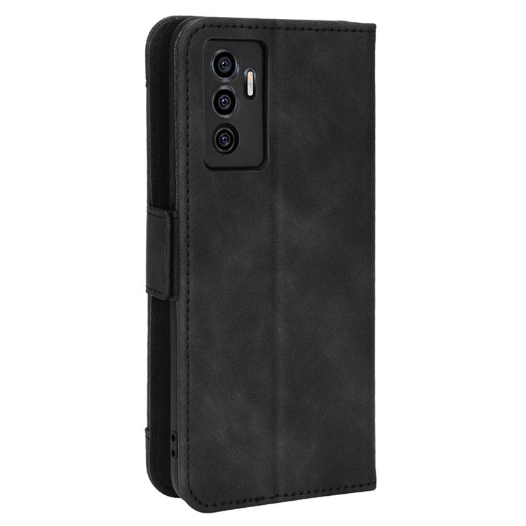 For vivo S10e/V23e 4G/5G Scratch-resistant Multiple Card Slot Cash Pocket PU Leather Cell Phone Case with Stand - Black