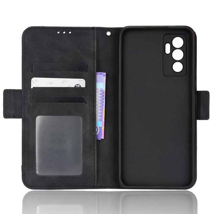 For vivo S10e/V23e 4G/5G Scratch-resistant Multiple Card Slot Cash Pocket PU Leather Cell Phone Case with Stand - Black