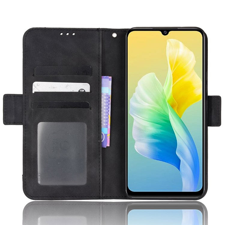 For vivo S10e/V23e 4G/5G Scratch-resistant Multiple Card Slot Cash Pocket PU Leather Cell Phone Case with Stand - Black