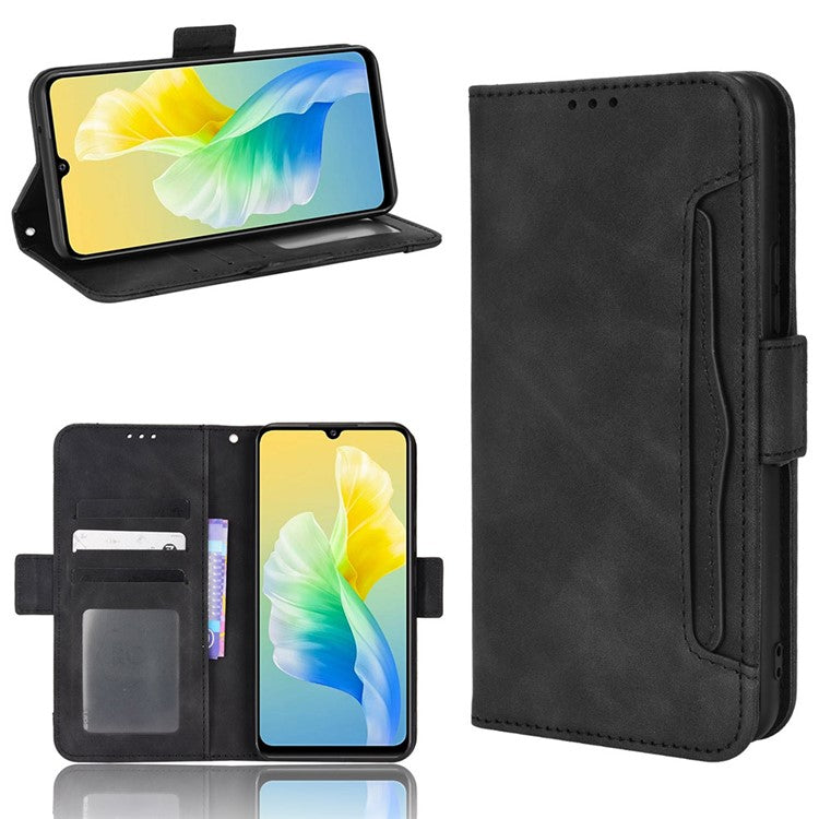 For vivo S10e/V23e 4G/5G Scratch-resistant Multiple Card Slot Cash Pocket PU Leather Cell Phone Case with Stand - Black