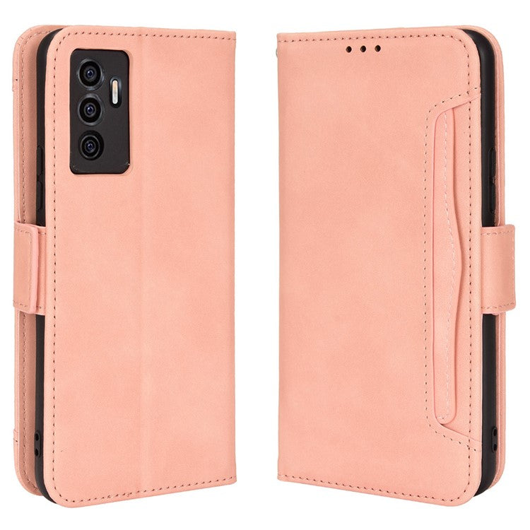 For vivo S10e/V23e 4G/5G Scratch-resistant Multiple Card Slot Cash Pocket PU Leather Cell Phone Case with Stand - Pink