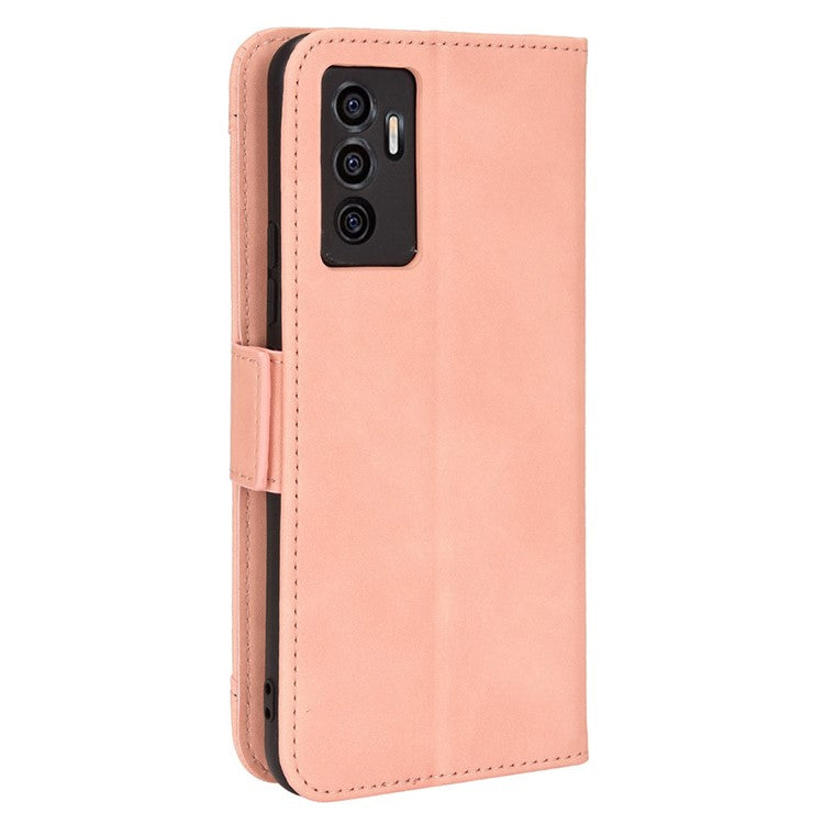 For vivo S10e/V23e 4G/5G Scratch-resistant Multiple Card Slot Cash Pocket PU Leather Cell Phone Case with Stand - Pink