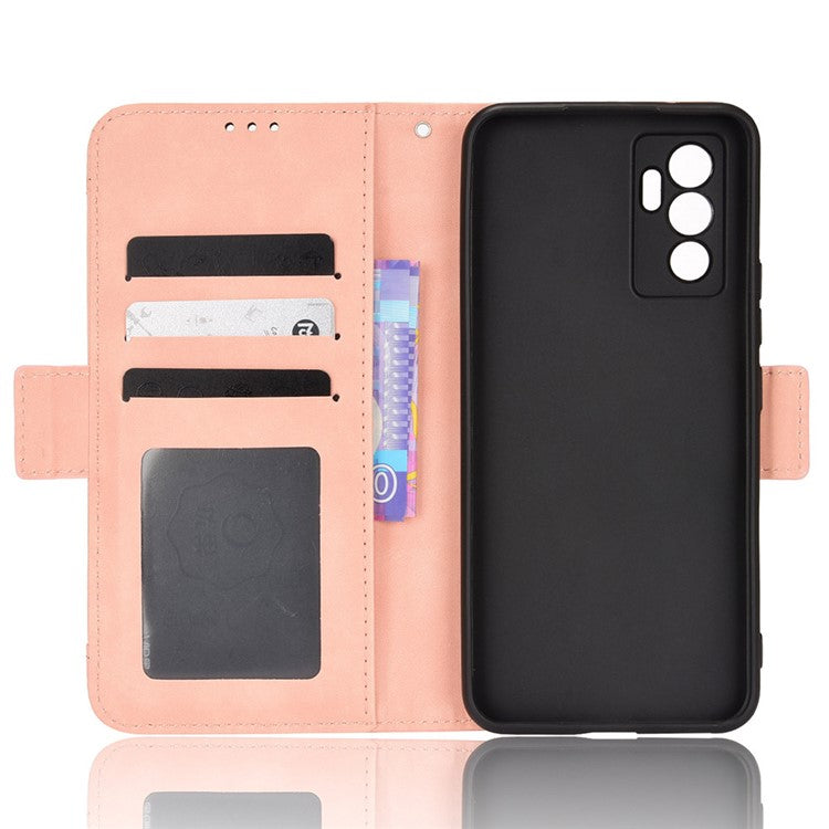 For vivo S10e/V23e 4G/5G Scratch-resistant Multiple Card Slot Cash Pocket PU Leather Cell Phone Case with Stand - Pink