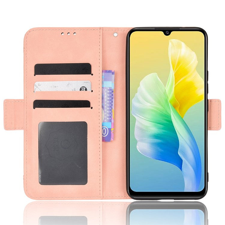 For vivo S10e/V23e 4G/5G Scratch-resistant Multiple Card Slot Cash Pocket PU Leather Cell Phone Case with Stand - Pink