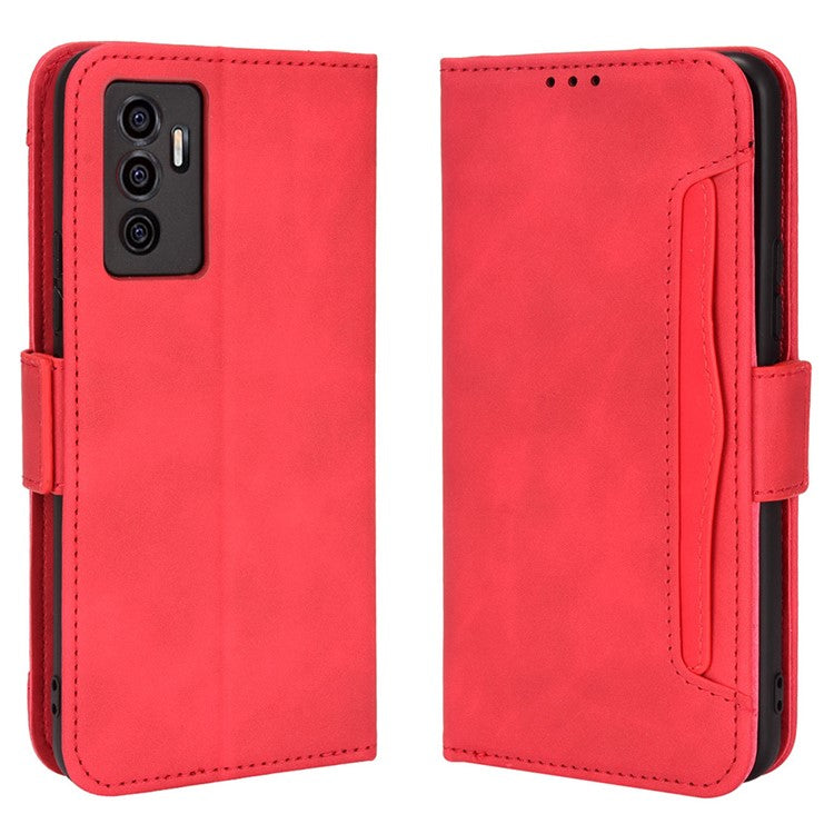 For vivo S10e/V23e 4G/5G Scratch-resistant Multiple Card Slot Cash Pocket PU Leather Cell Phone Case with Stand - Red