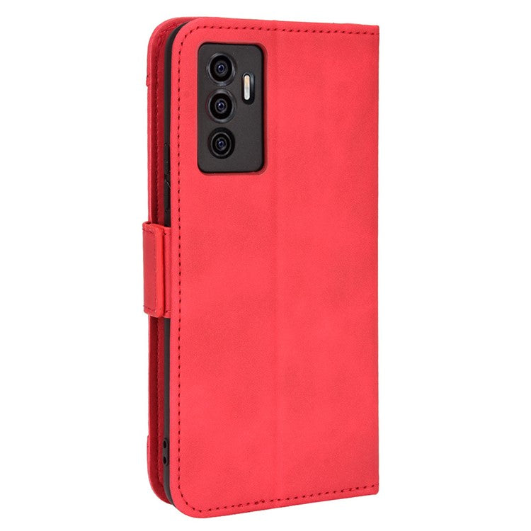 For vivo S10e/V23e 4G/5G Scratch-resistant Multiple Card Slot Cash Pocket PU Leather Cell Phone Case with Stand - Red