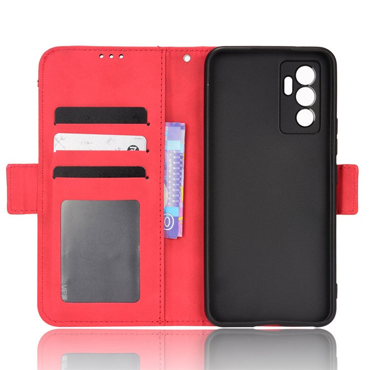 For vivo S10e/V23e 4G/5G Scratch-resistant Multiple Card Slot Cash Pocket PU Leather Cell Phone Case with Stand - Red