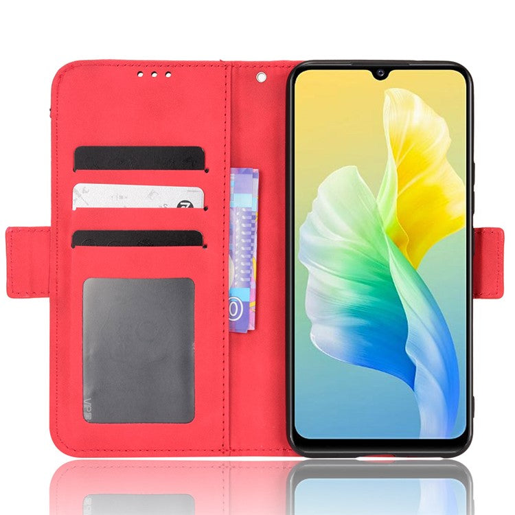 For vivo S10e/V23e 4G/5G Scratch-resistant Multiple Card Slot Cash Pocket PU Leather Cell Phone Case with Stand - Red