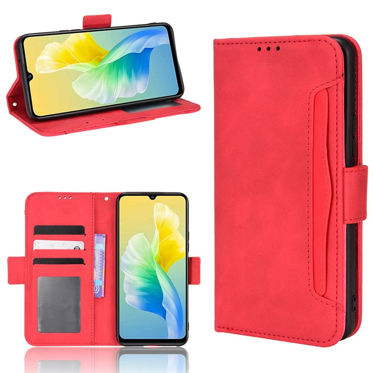 For vivo S10e/V23e 4G/5G Scratch-resistant Multiple Card Slot Cash Pocket PU Leather Cell Phone Case with Stand - Red