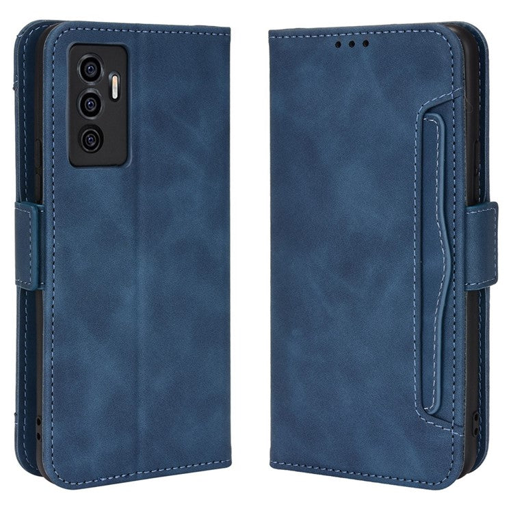 For vivo S10e/V23e 4G/5G Scratch-resistant Multiple Card Slot Cash Pocket PU Leather Cell Phone Case with Stand - Blue