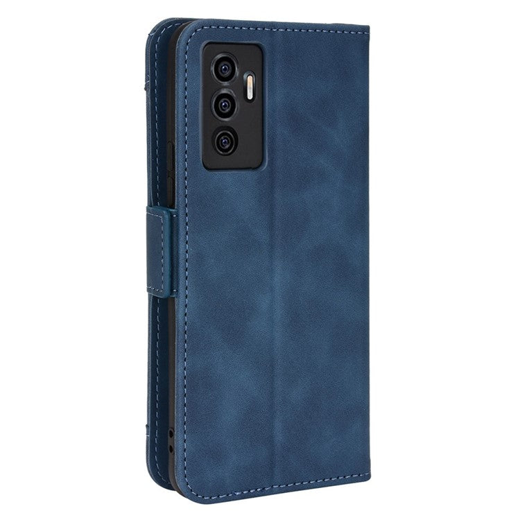 For vivo S10e/V23e 4G/5G Scratch-resistant Multiple Card Slot Cash Pocket PU Leather Cell Phone Case with Stand - Blue