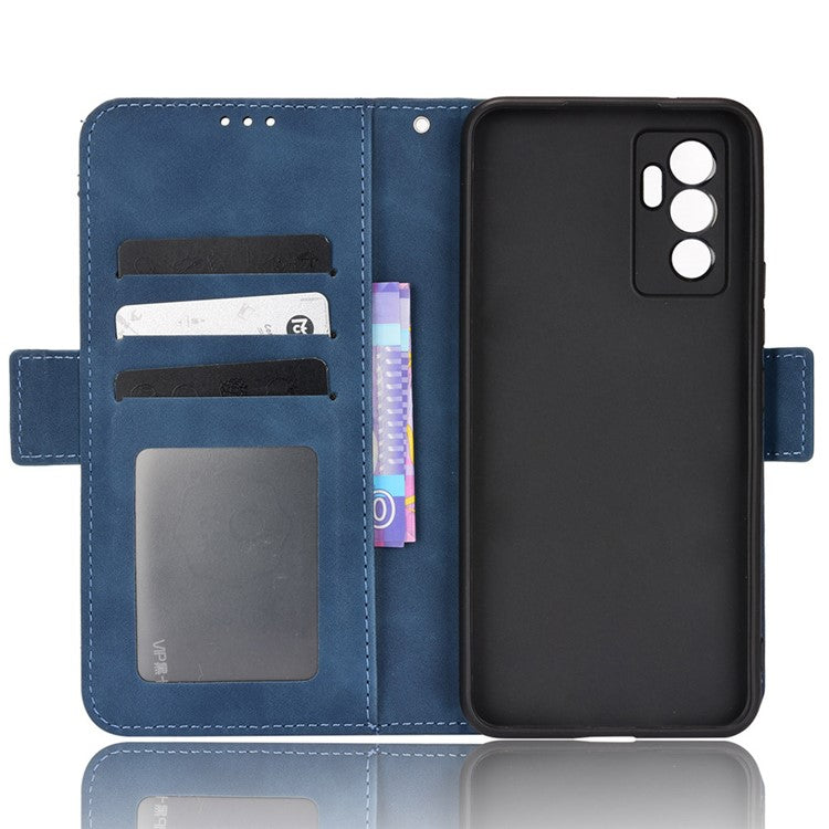 For vivo S10e/V23e 4G/5G Scratch-resistant Multiple Card Slot Cash Pocket PU Leather Cell Phone Case with Stand - Blue