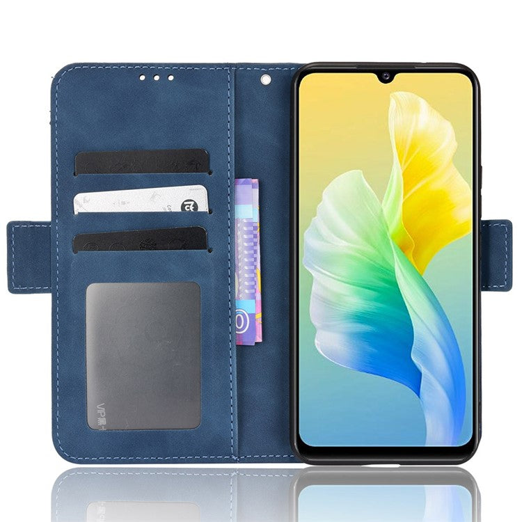 For vivo S10e/V23e 4G/5G Scratch-resistant Multiple Card Slot Cash Pocket PU Leather Cell Phone Case with Stand - Blue