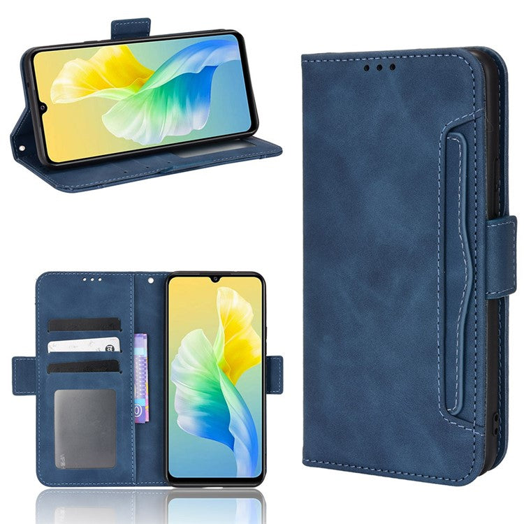 For vivo S10e/V23e 4G/5G Scratch-resistant Multiple Card Slot Cash Pocket PU Leather Cell Phone Case with Stand - Blue