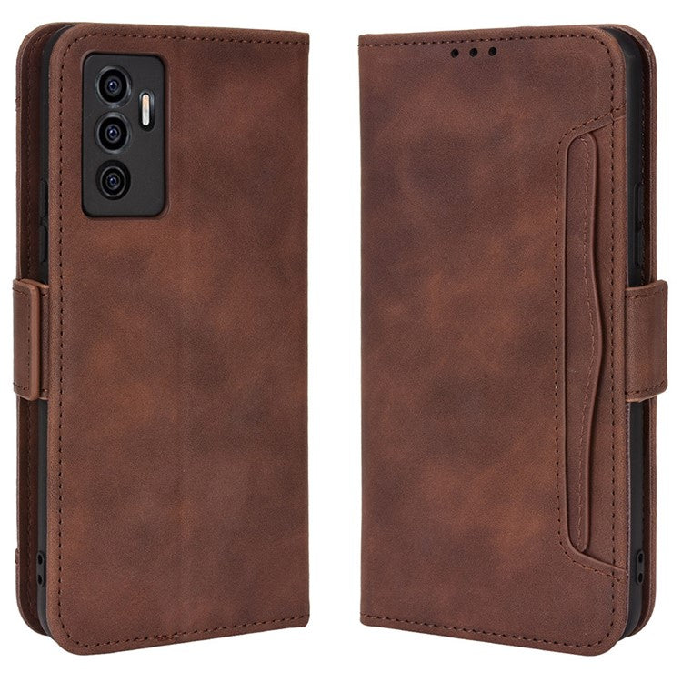 For vivo S10e/V23e 4G/5G Scratch-resistant Multiple Card Slot Cash Pocket PU Leather Cell Phone Case with Stand - Brown