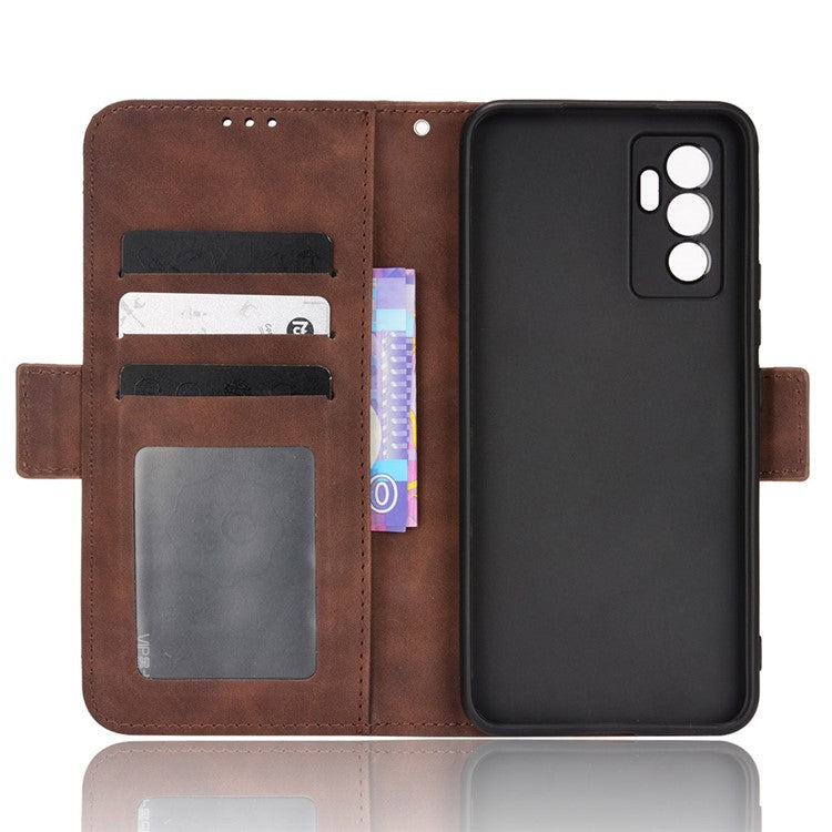 For vivo S10e/V23e 4G/5G Scratch-resistant Multiple Card Slot Cash Pocket PU Leather Cell Phone Case with Stand - Brown