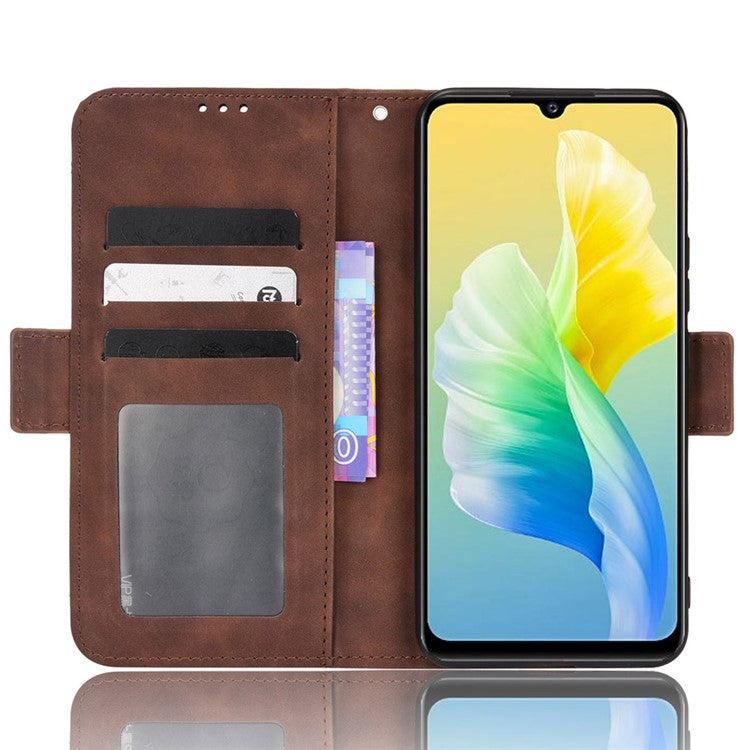 For vivo S10e/V23e 4G/5G Scratch-resistant Multiple Card Slot Cash Pocket PU Leather Cell Phone Case with Stand - Brown