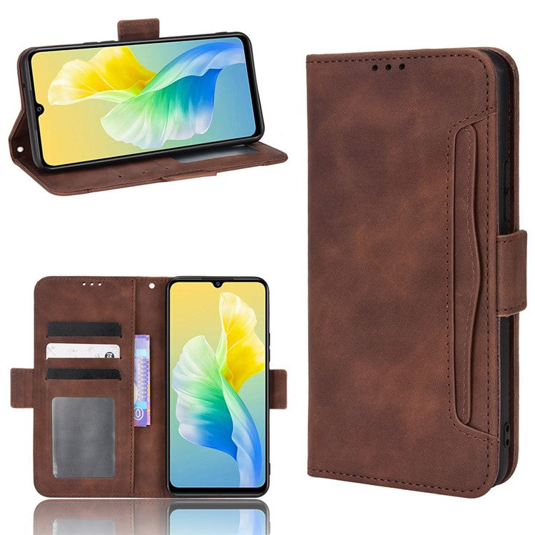 For vivo S10e/V23e 4G/5G Scratch-resistant Multiple Card Slot Cash Pocket PU Leather Cell Phone Case with Stand - Brown