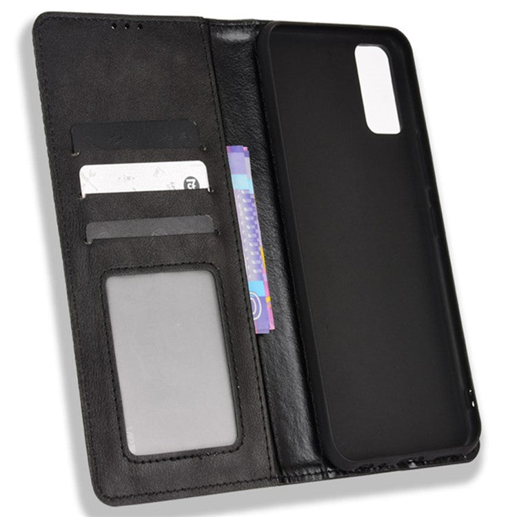 For vivo Y3s (2021) Wallet Stand Retro Style Imprinted Case Leather Magnetic Auto-absorbed Phone Cover - Black