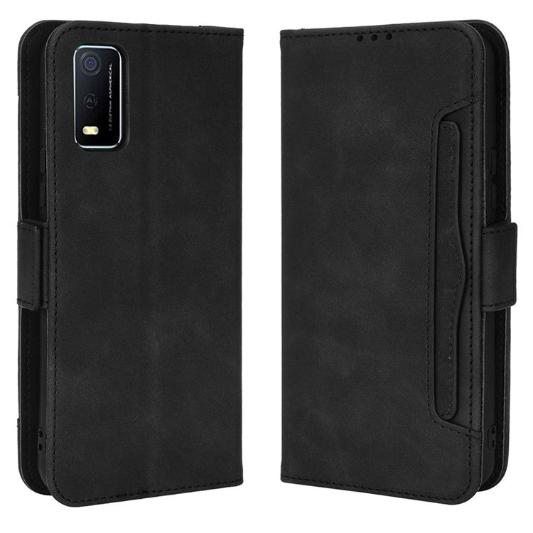 For vivo Y3s (2021) Magnetic Closure Multiple Card Slot Cash Pocket PU Leather Drop-proof Phone Case with Stand - Black