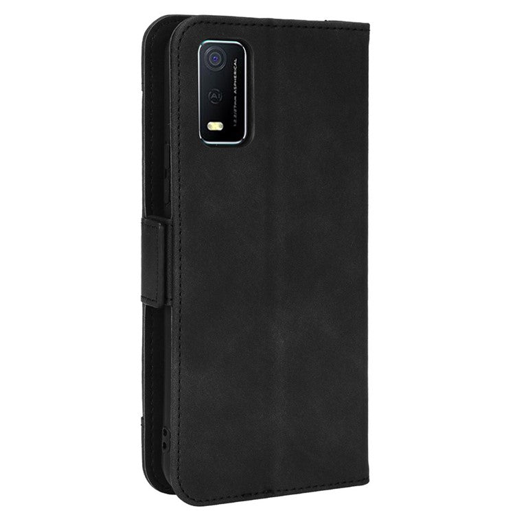 For vivo Y3s (2021) Magnetic Closure Multiple Card Slot Cash Pocket PU Leather Drop-proof Phone Case with Stand - Black