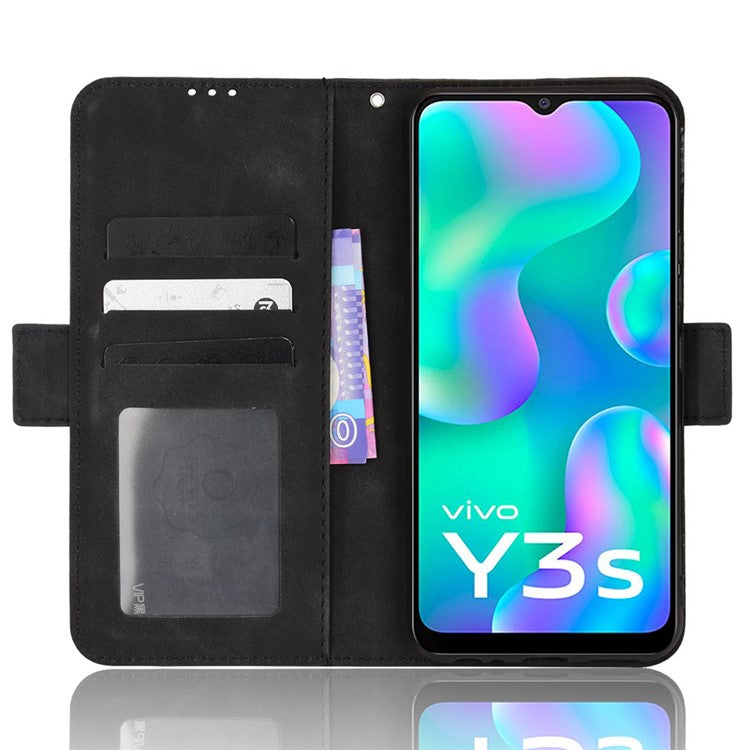 For vivo Y3s (2021) Magnetic Closure Multiple Card Slot Cash Pocket PU Leather Drop-proof Phone Case with Stand - Black