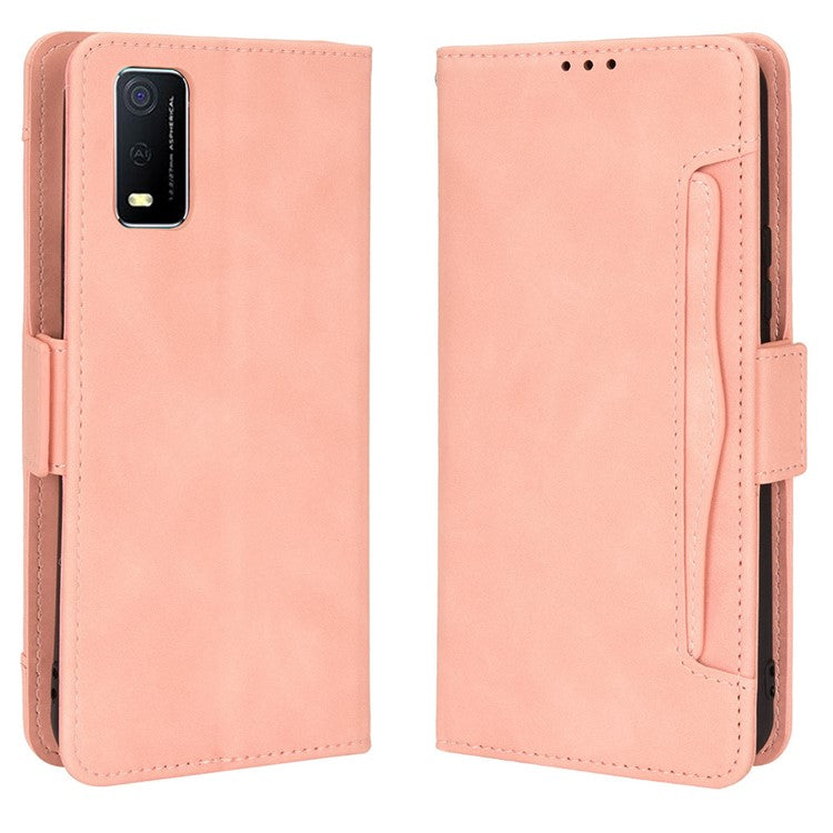 For vivo Y3s (2021) Magnetic Closure Multiple Card Slot Cash Pocket PU Leather Drop-proof Phone Case with Stand - Pink