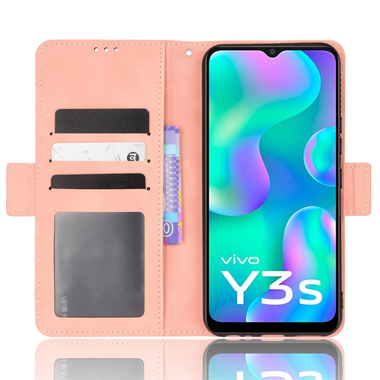 For vivo Y3s (2021) Magnetic Closure Multiple Card Slot Cash Pocket PU Leather Drop-proof Phone Case with Stand - Pink