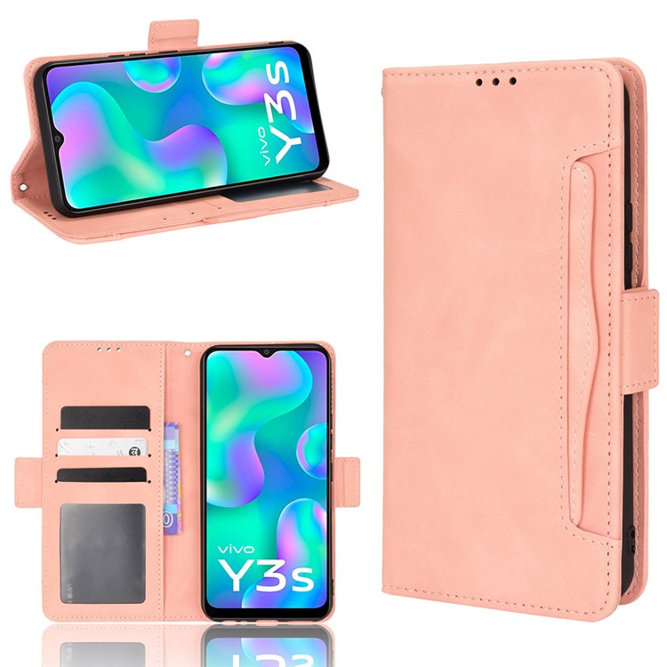 For vivo Y3s (2021) Magnetic Closure Multiple Card Slot Cash Pocket PU Leather Drop-proof Phone Case with Stand - Pink