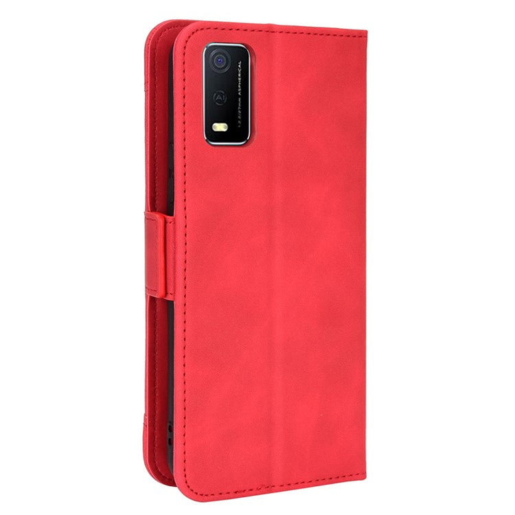 For vivo Y3s (2021) Magnetic Closure Multiple Card Slot Cash Pocket PU Leather Drop-proof Phone Case with Stand - Red