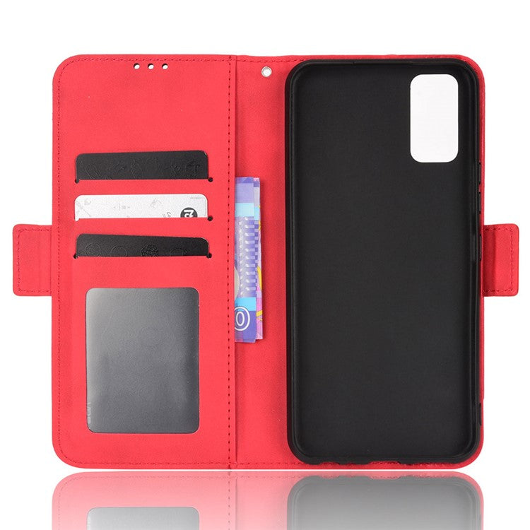 For vivo Y3s (2021) Magnetic Closure Multiple Card Slot Cash Pocket PU Leather Drop-proof Phone Case with Stand - Red