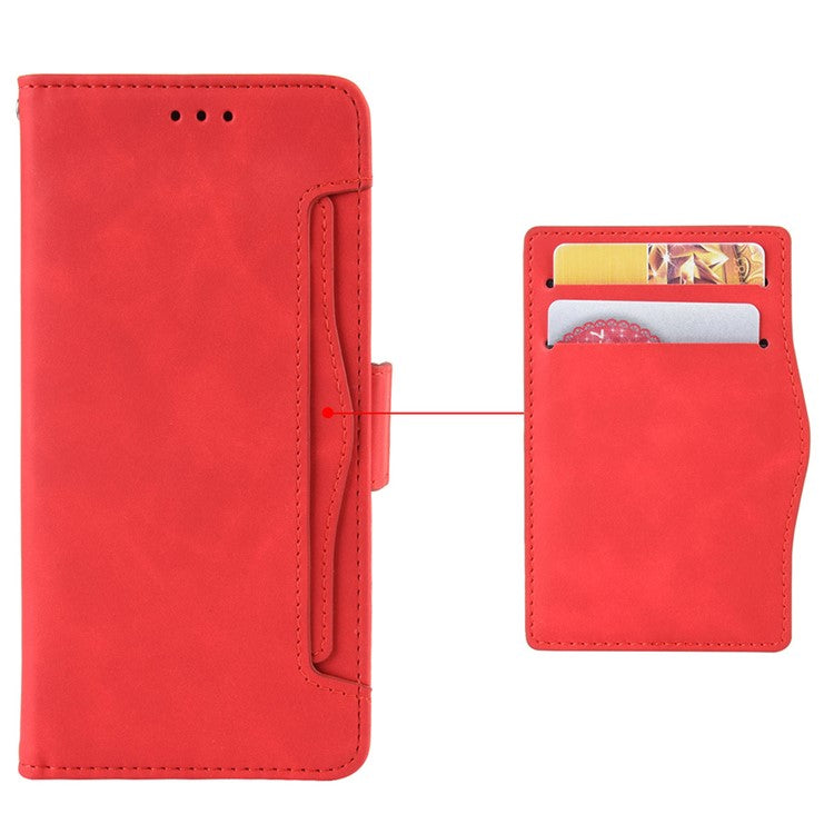 For vivo Y3s (2021) Magnetic Closure Multiple Card Slot Cash Pocket PU Leather Drop-proof Phone Case with Stand - Red