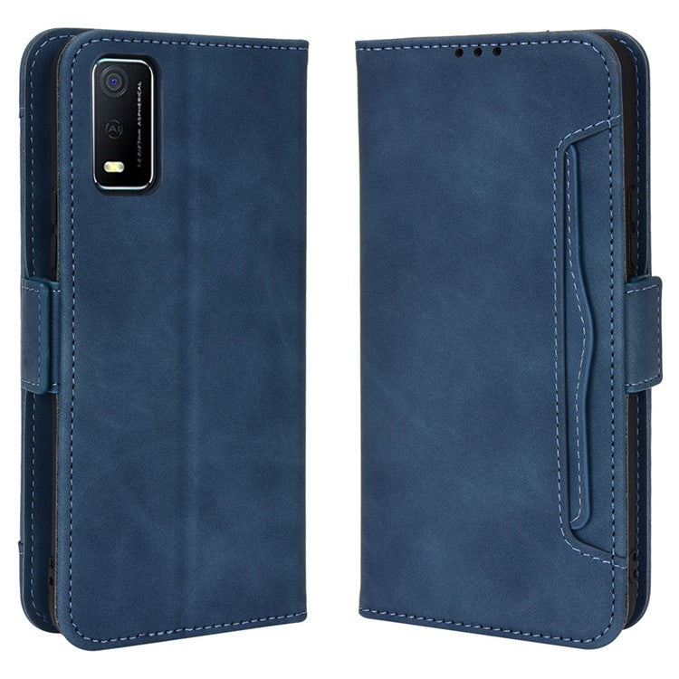 For vivo Y3s (2021) Magnetic Closure Multiple Card Slot Cash Pocket PU Leather Drop-proof Phone Case with Stand - Blue