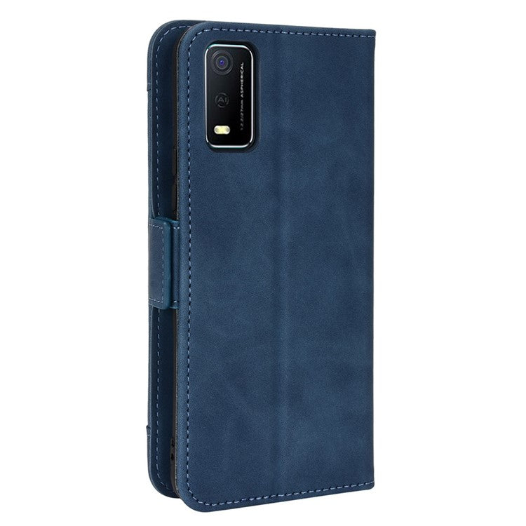 For vivo Y3s (2021) Magnetic Closure Multiple Card Slot Cash Pocket PU Leather Drop-proof Phone Case with Stand - Blue