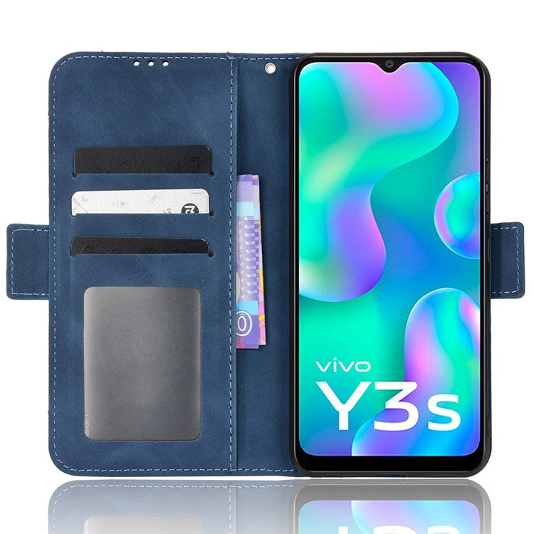 For vivo Y3s (2021) Magnetic Closure Multiple Card Slot Cash Pocket PU Leather Drop-proof Phone Case with Stand - Blue