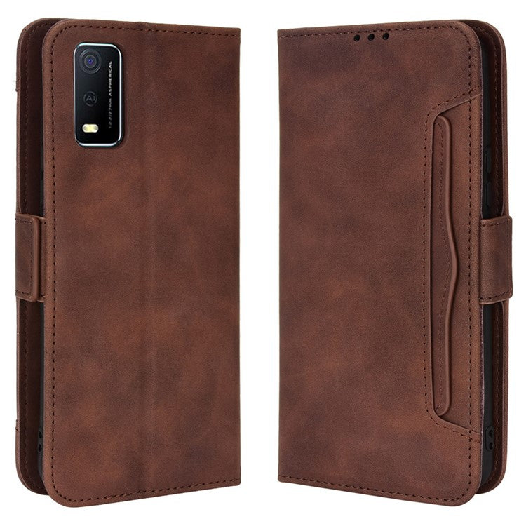 For vivo Y3s (2021) Magnetic Closure Multiple Card Slot Cash Pocket PU Leather Drop-proof Phone Case with Stand - Brown