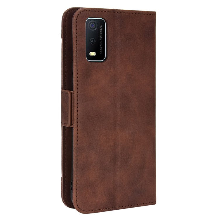 For vivo Y3s (2021) Magnetic Closure Multiple Card Slot Cash Pocket PU Leather Drop-proof Phone Case with Stand - Brown