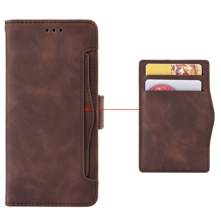 For vivo Y3s (2021) Magnetic Closure Multiple Card Slot Cash Pocket PU Leather Drop-proof Phone Case with Stand - Brown