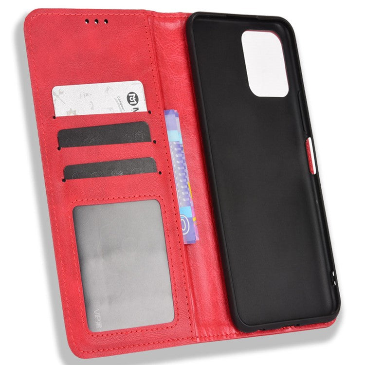 For vivo Y15s/Y15a/Y10/T1/Y01/iQOO U5x Shockproof Wallet Stand Retro Style Imprinted Case Leather Magnetic Flip Phone Cover - Red