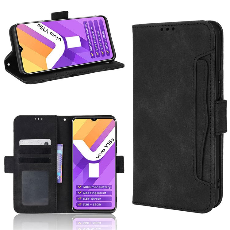 For vivo Y15s/Y15a/Y10/T1/Y01/iQOO U5x Stand Function Multiple Card Slot Cash Pocket PU Leather Cell Phone Case - Black