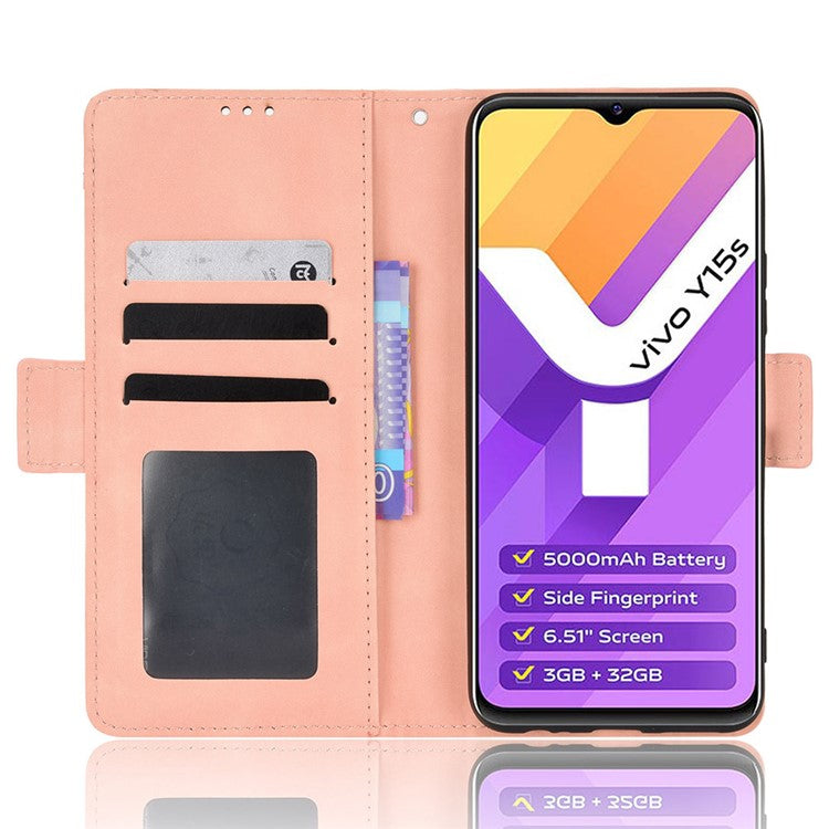 For vivo Y15s/Y15a/Y10/T1/Y01/iQOO U5x Stand Function Multiple Card Slot Cash Pocket PU Leather Cell Phone Case - Pink