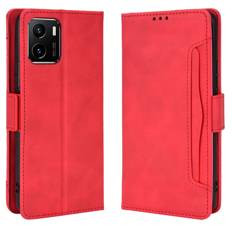 For vivo Y15s/Y15a/Y10/T1/Y01/iQOO U5x Stand Function Multiple Card Slot Cash Pocket PU Leather Cell Phone Case - Red