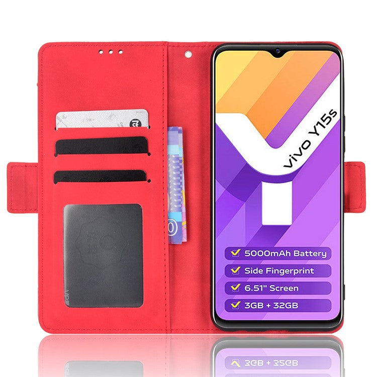 For vivo Y15s/Y15a/Y10/T1/Y01/iQOO U5x Stand Function Multiple Card Slot Cash Pocket PU Leather Cell Phone Case - Red