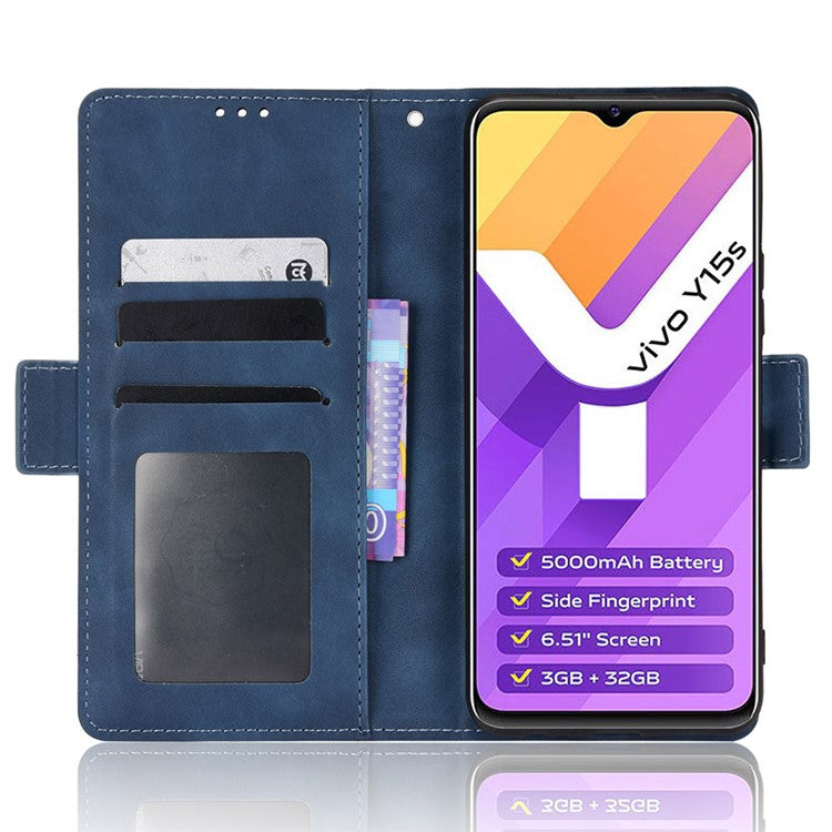 For vivo Y15s/Y15a/Y10/T1/Y01/iQOO U5x Stand Function Multiple Card Slot Cash Pocket PU Leather Cell Phone Case - Blue