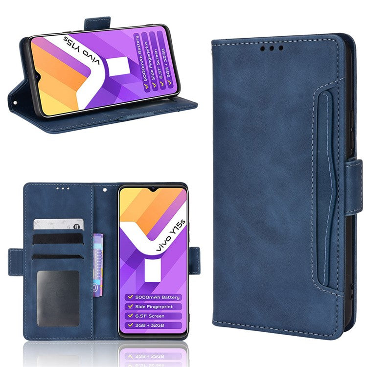 For vivo Y15s/Y15a/Y10/T1/Y01/iQOO U5x Stand Function Multiple Card Slot Cash Pocket PU Leather Cell Phone Case - Blue