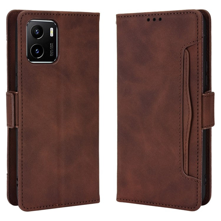 For vivo Y15s/Y15a/Y10/T1/Y01/iQOO U5x Stand Function Multiple Card Slot Cash Pocket PU Leather Cell Phone Case - Brown