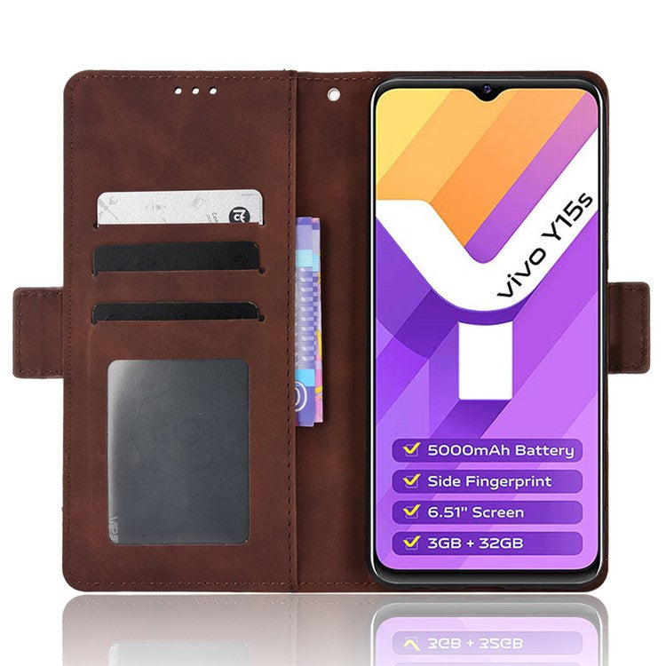 For vivo Y15s/Y15a/Y10/T1/Y01/iQOO U5x Stand Function Multiple Card Slot Cash Pocket PU Leather Cell Phone Case - Brown