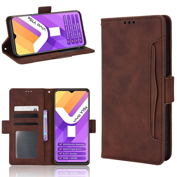 For vivo Y15s/Y15a/Y10/T1/Y01/iQOO U5x Stand Function Multiple Card Slot Cash Pocket PU Leather Cell Phone Case - Brown